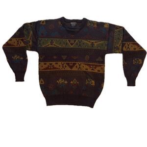 Vintage 80s Barnaby Men’s Sweater in Eggplant Geometric Design Acrylic Size M
